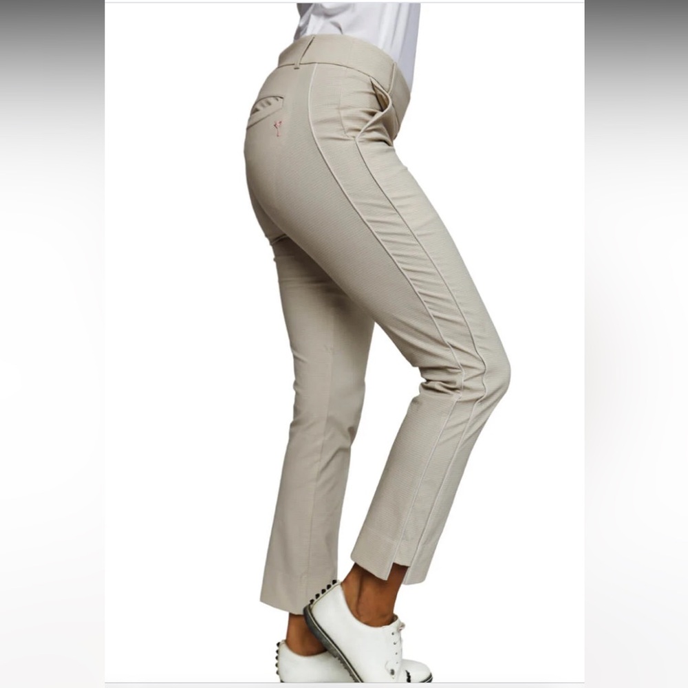 Women's Beige Golf Pants- houndstooth pattern